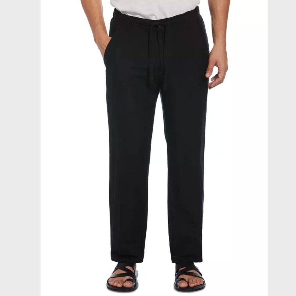 Cubavera Men's Black Linen Blend Drawstring Casual Travel Chino Pants Sz 4XB/32